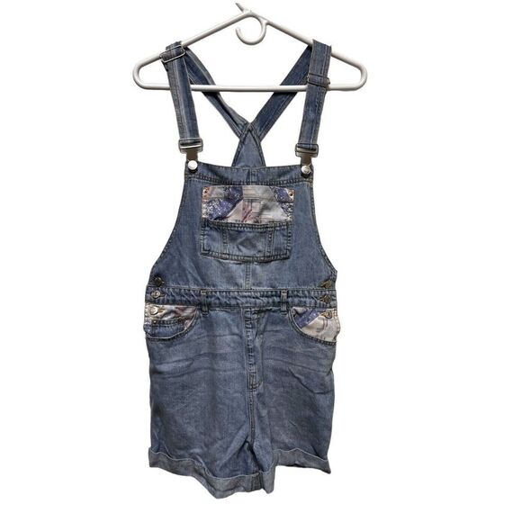 FOREVER 21 Shortalls Size Medium Floral Denim Jean  Shorts M Women's BRH-C - Picture 1 of 8